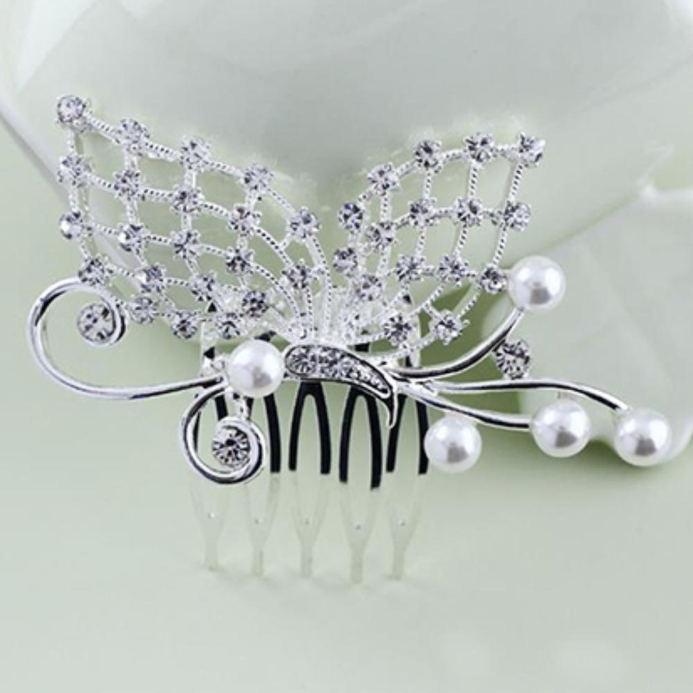 Crystal & Pearl Butterfly Hair Comb CBHC007